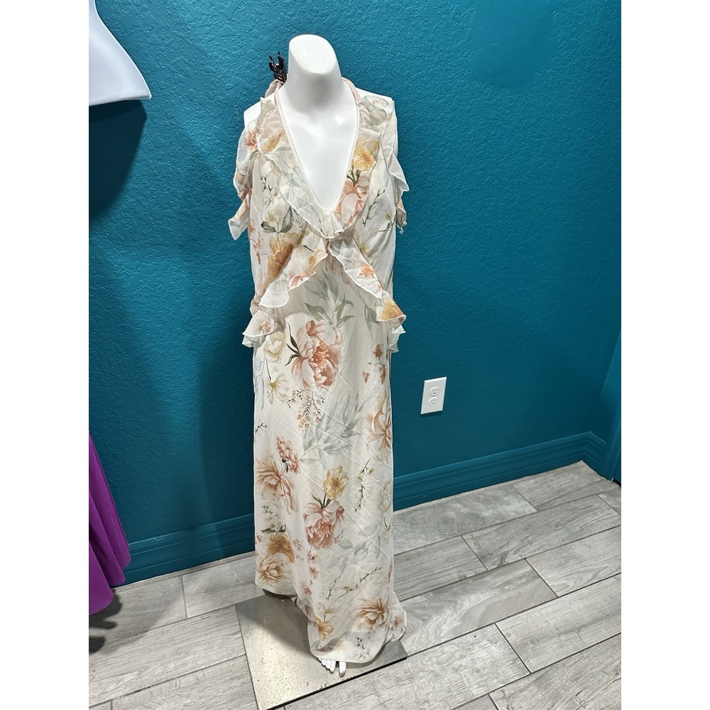 Christian Lacroix Dress Floral Summer Midi V-Neck Lined Ruffle Soft M